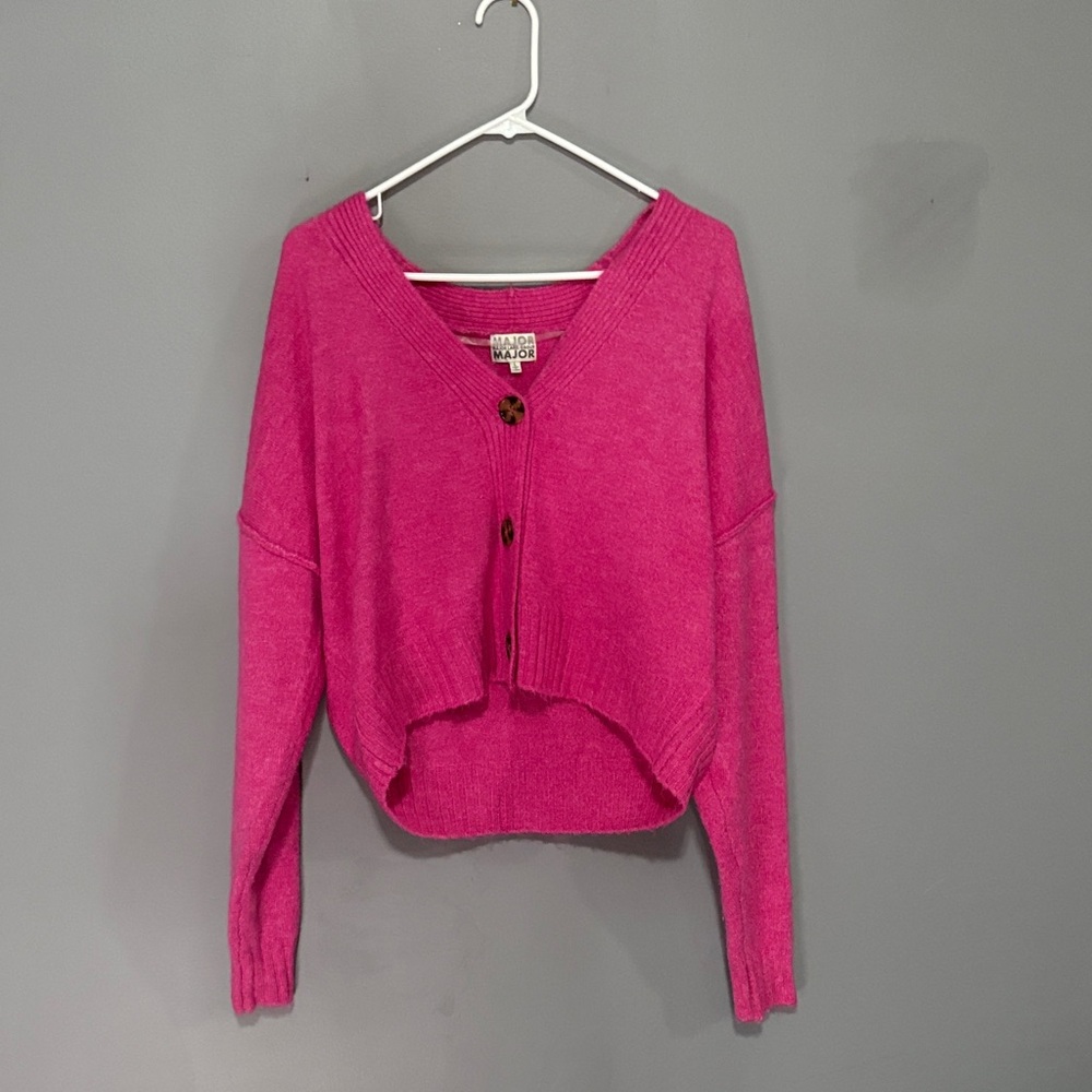 Pink Cropped Cardigan Sweater
